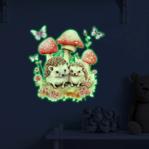 Glow In The Dark Hedgehog Mushroom Wall Stickers Self Adhesive Cartoon Forest Animal Luminous PVC Wall Decals For Kids Room