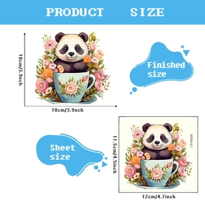 Luminous panda in teacup wall sticker decal with floral design and size specifications