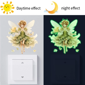 Glow In The Dark Flower Fairy Wall Sticker Luminous Fairy Switch Sticker Cartoon Elf PVC Decal For Kids Room Home Decor