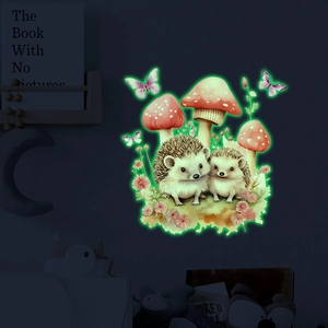 Luminous hedgehog and mushroom wall stickers for kids bedroom glow in the dark decor