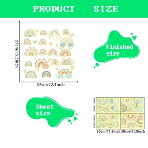 Glow in the dark rainbow wall stickers with clouds and raindrops for kids room decor