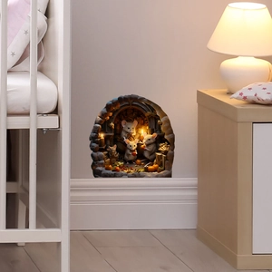 3D cartoon mouse hole wall sticker with pumpkins and candles for nursery home decor