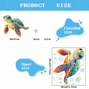 Cartoon sea turtle glow-in-the-dark wall sticker set with bubbles for kids' room decoration