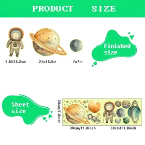 Glow-in-the-dark space astronaut wall stickers with planet decals for kids' room decor