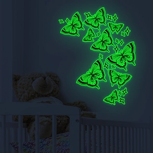 Glow-in-the-dark hollow butterfly wall stickers with stars for bedroom and nursery decor