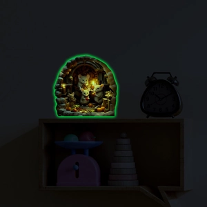 Glow in the dark 3D wall sticker featuring cartoon mice inside a cozy mouse hole scene