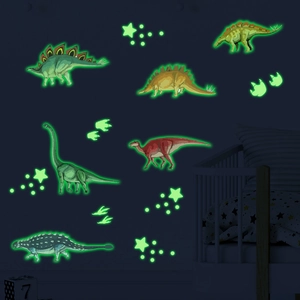 Leuchtende Dinosaurier Wandsticker mit Sternen für Deko im dunklen Kinderzimmer