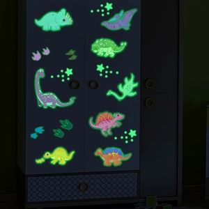 Luminous cartoon dinosaur wall stickers with glowing stars for kids bedroom decoration