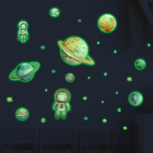 Glow In The Dark Space Astronaut Wall Stickers For Kids Room Decor PVC Luminous Planets Stars Ceiling Decals DIY Home Mural