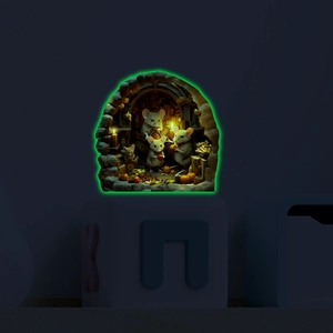 Luminous 3D wall sticker featuring mice in pumpkin house with glowing green edges