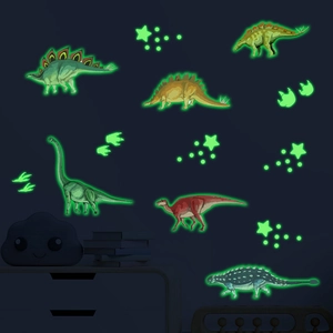 Leuchtende Cartoon Dinosaurier Wandtattoo Set mit Sternen für Kinderzimmer Dekoration