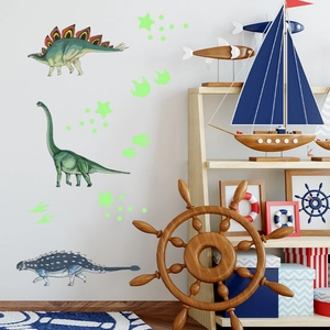 Leuchtende Dinosaurier Wandtattoo Set mit Sternen für Kinderzimmer Wanddekoration