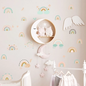 Luminous rainbow wall stickers set with hearts and clouds for kids nursery decoration