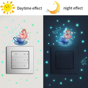 Luminous fairy tea cup wall stickers showing daytime and night glow effects