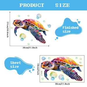 Colorful watercolor sea turtle wall sticker with bubble accents for home decoration