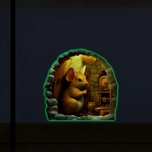 Sticker mural trou de souris 3D lumineux avec souris réaliste et effet de lueur nocturne
