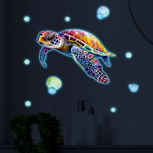 Cartoon Sea Turtle Glow In The Dark Wall Stickers Luminous Bubble Fluorescent PVC Decal For Kids Room Bathroom Toilet Decor