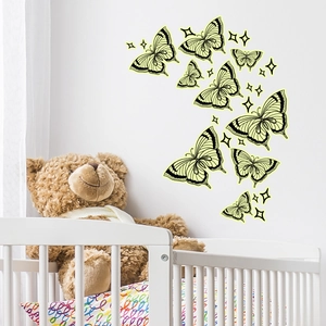 Luminous hollow butterfly wall stickers with glowing stars for home decor and kids room