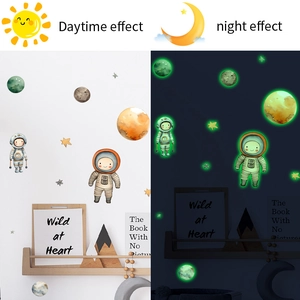 Luminous space astronaut wall stickers showing daytime effect and glow in the dark