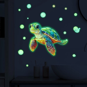 Luminous cartoon sea turtle wall decals with glowing bubble stickers for kids room decor