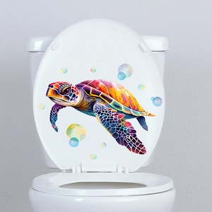 Luminous turtle wall sticker with colorful bubbles for bathroom and toilet decor