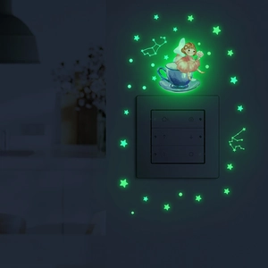 Luminous fairy in a teacup wall sticker set with glowing stars and constellations for switches