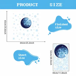 Luminous moon and hollow stars wall stickers with detailed sheet and finished size guide