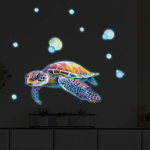Luminous cartoon sea turtle wall stickers with glowing bubble dots for bedroom decoration