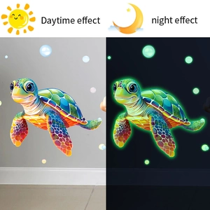 Luminous turtle wall sticker with bubble design showing daytime and night glow effect