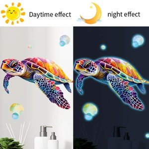 Luminous cartoon sea turtle wall sticker with glowing bubble dots for bedroom and bathroom