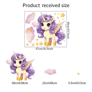 Luminous unicorn wall stickers with stars and pink clouds for kids room decor