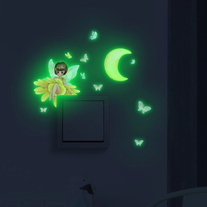 Luminous Flower Fairy Moon Butterfly Wall Stickers Glow In The Dark PVC Switch Decals For Kids Room Bedroom Home Decor