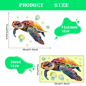 Detailed size specifications for cartoon turtle and bubbles glow in the dark wall stickers