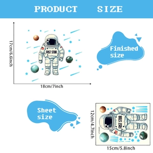 Luminous astronaut wall sticker dimensions for kids room decor showing 17x18cm size