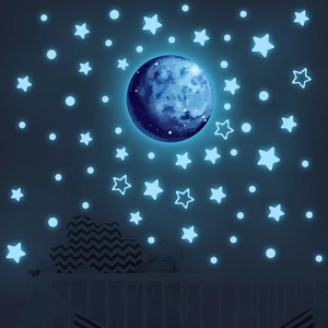 Glow in the dark moon and stars wall decals for kids bedroom ceiling decoration
