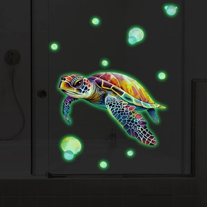 Luminous turtle wall stickers with glowing bubble decals for kids bathroom decor