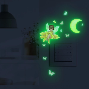 Luminous fairy wall sticker set with glowing moon and butterflies for home decor