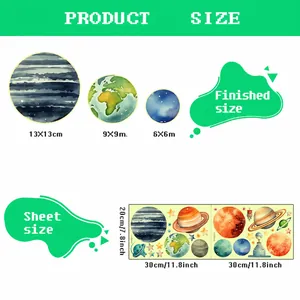 Glow in the dark space planets wall stickers with dimensions for nursery decor