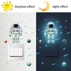 Luminous astronaut and planets wall decals set with daytime and glowing night effects