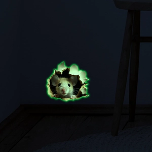 3D realistic mouse hole wall sticker with green luminous glow effect for kids room decor