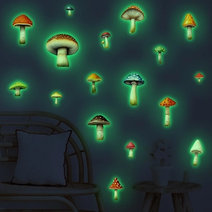 Cartoon Colorful Mushroom Luminous Wall Stickers Glow In The Dark PVC Fluorescent Decals For Kids Room Living Room Home Decor