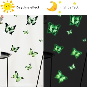 Luminous butterfly wall stickers showing day and night glow effects for room decoration
