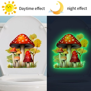 Cartoon red mushroom glow in the dark wall stickers for home and bathroom decor