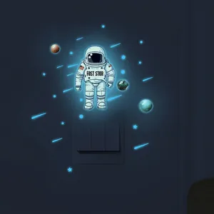 Luminous astronaut and planets wall stickers glowing in dark for kids room decor