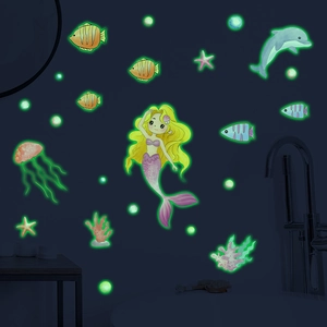Adesivi Murali Luminosi Mondo Oceano Sirena Bagliore Nel Buio Creature Marine Fluorescenti Meduse Decalcomanie Per Decorazione Camera Bambini