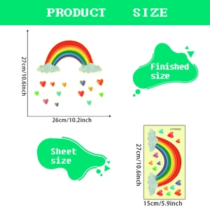 Glow-in-the-dark rainbow heart wall stickers for kids room decor, fluorescent PVC self-adhesive