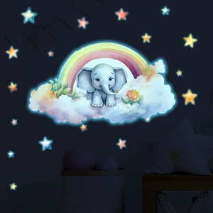 Luminous cartoon elephant and rainbow wall stickers for children bedroom decor