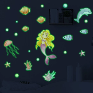 Adesivi murali luminosi mondo marino con sirene e delfini per la camera dei bambini decori
