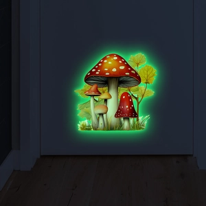 Luminous red mushroom wall stickers glowing bright green in the dark for home decor