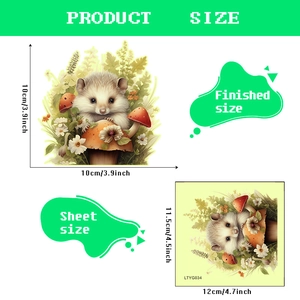 Luminous hedgehog and mushroom wall stickers for kids room decor showing sheet dimensions